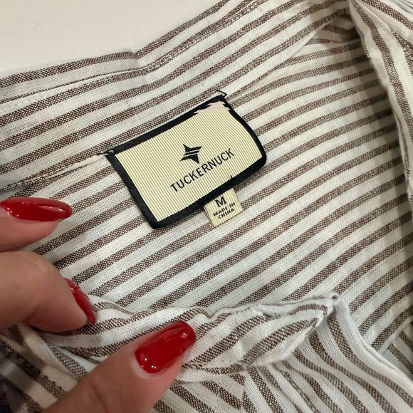 NWOT Tuckernuck Tan Stripe Embroidered Floral Callahan Shirt Dress – Medium - Picture 5 of 12